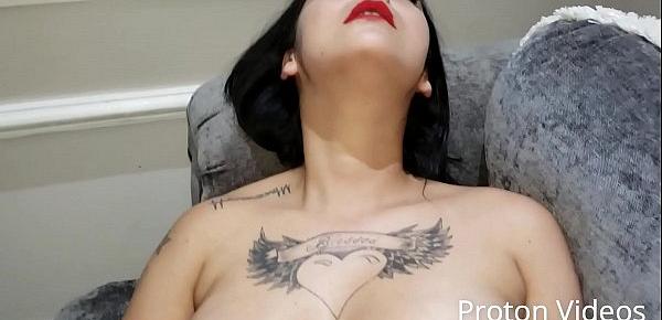  Brazilian tattoed petite pornstar Caroline Moraes masturbating herself during job interview